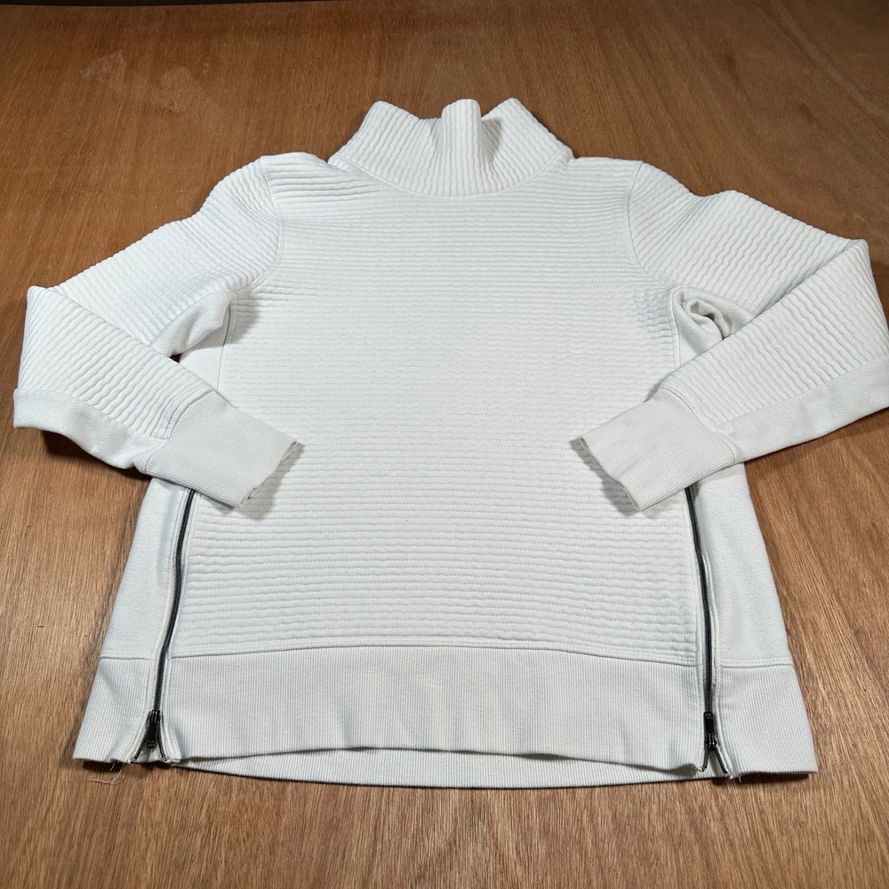 All in Motion Pullover Women Medium White Quilted Mock Neck Side Zip Thumbhole